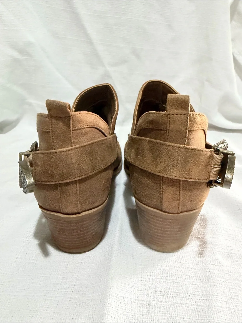 Suede Slip-On Ankle Booties in Chestnut Brown